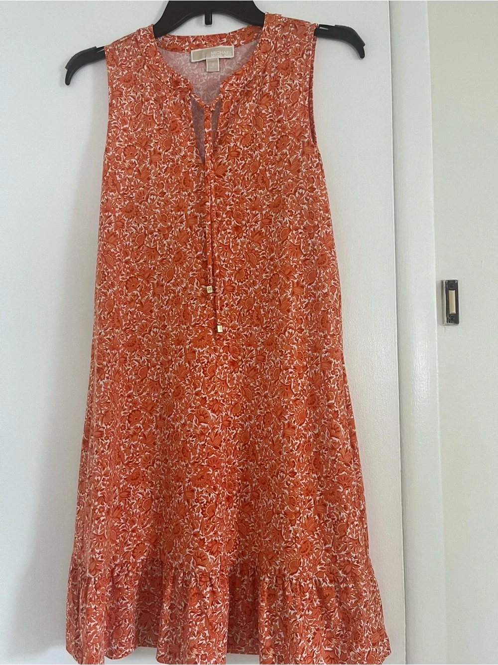 Michael Kors Sleeveless Orange Floral Shift Dress with Tassel Tie Size Small